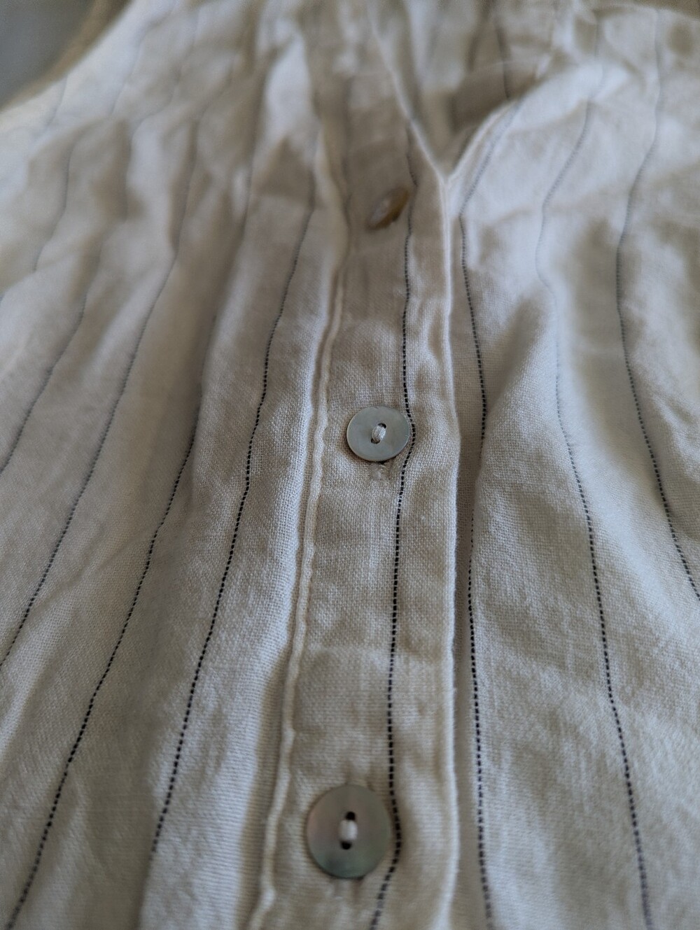 Linen Blend Pinstripe Sleeveless Button Up Shirt - Picture 6 of 11